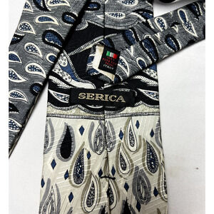 SERICA 100% Silk Necktie ITALY Designer‎ Muliticolor Paisley Rain Drops Luxury